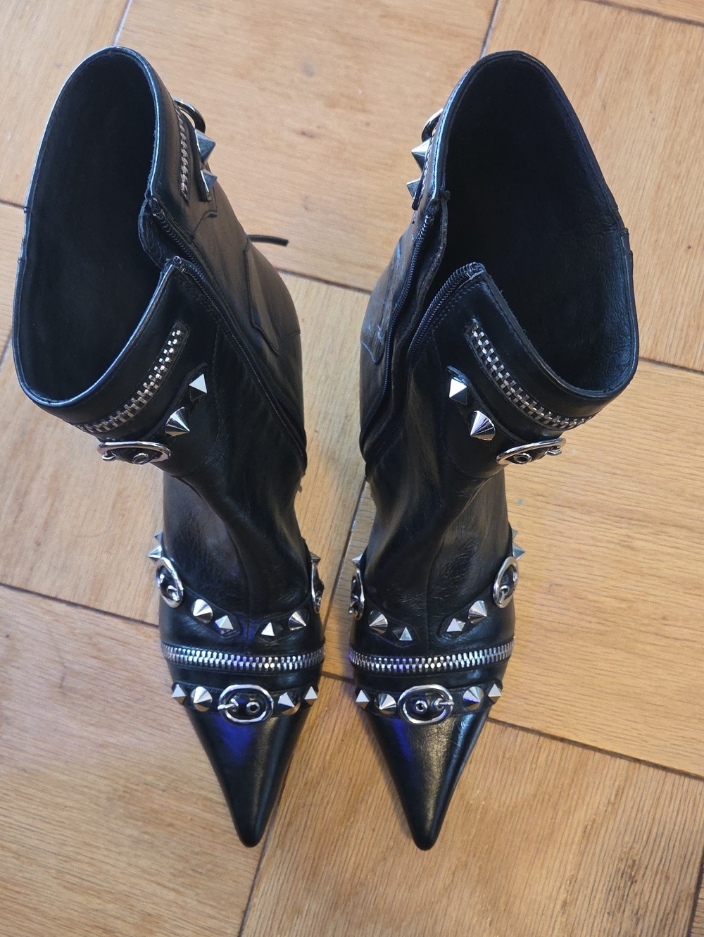 Jeffrey Campbell Black Studded Pointed Toe Ankle Booties